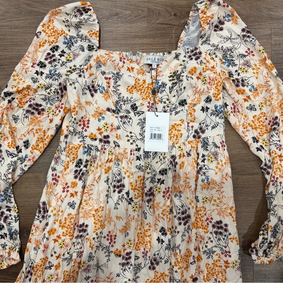 Hale Bob Orange Cream Floral Butterfly Long Sleeve Boho Dress Vinita Maxi NWT - Picture 6 of 11